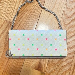 Gucci white GG Supreme Stars Chain Wallet